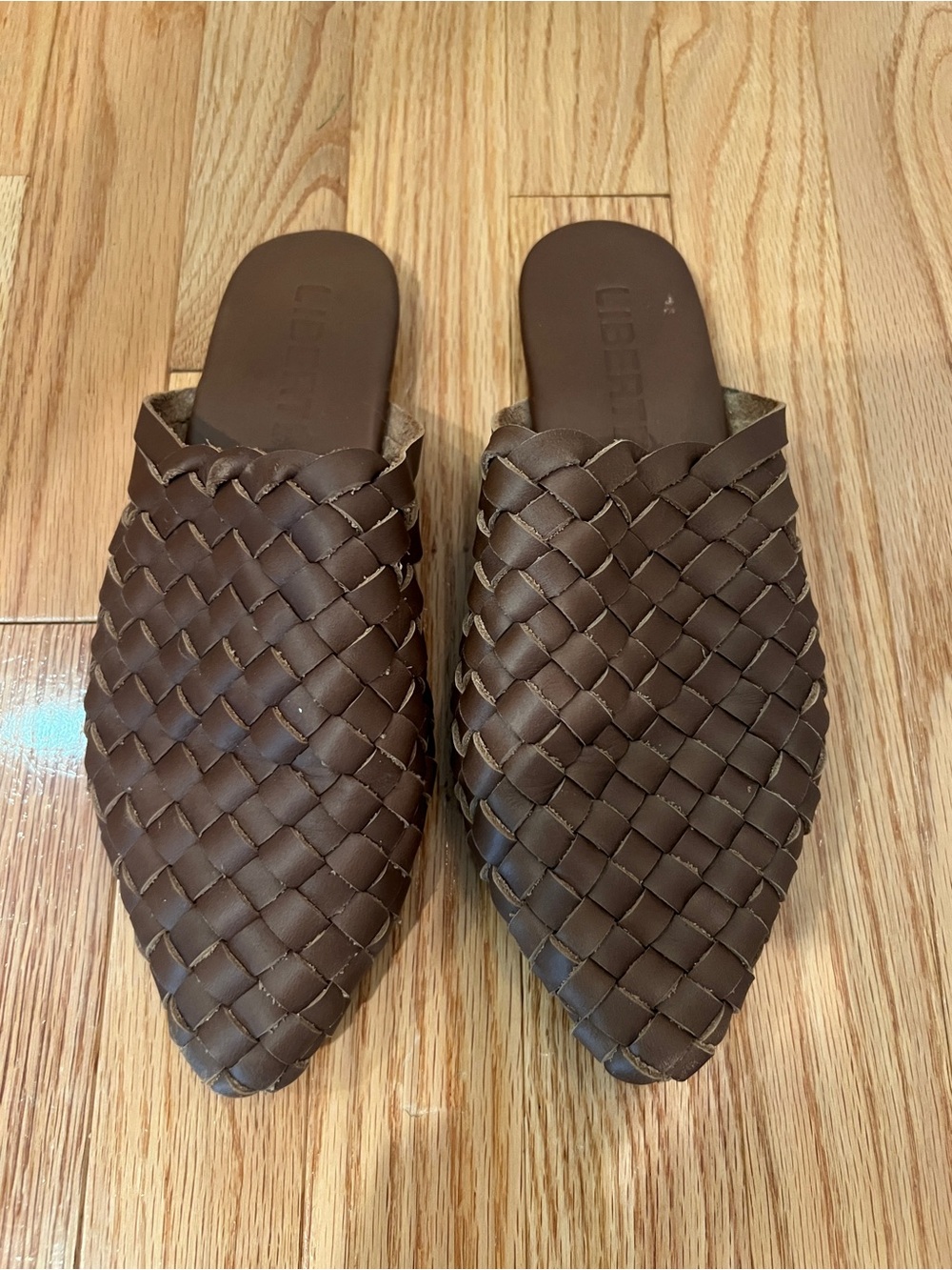 Liberte Size 7 The Tulum In Brown Woven 100% Genuine Leather Slip On Mule